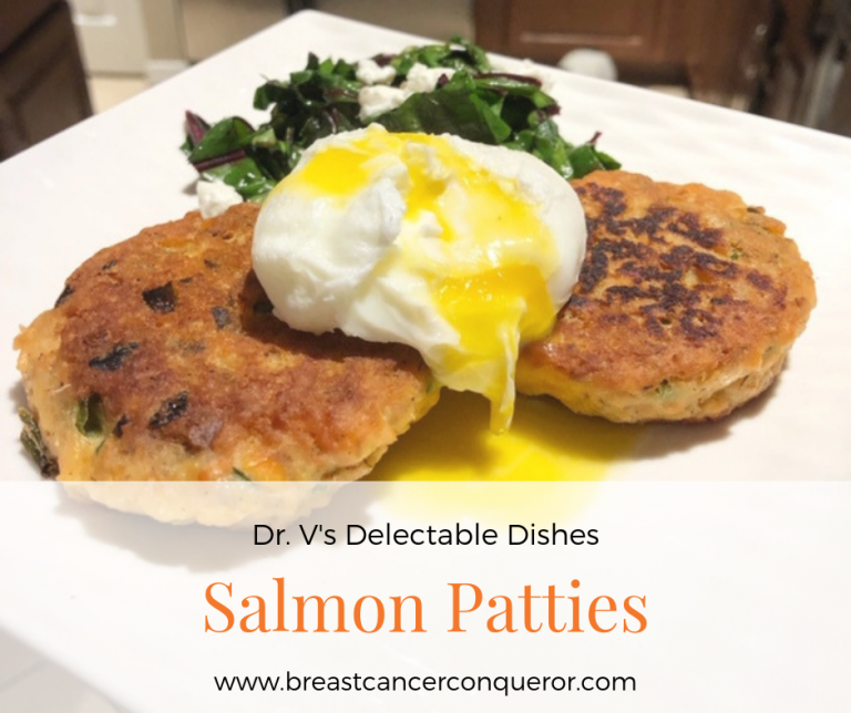 Salmon Patties with Poached Egg and Beet Greens - Breast Cancer Conqueror