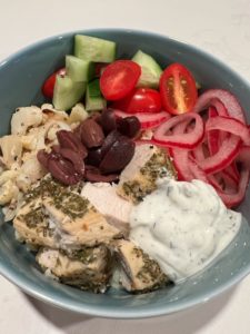 Greek Cauliflower Chicken Bowl