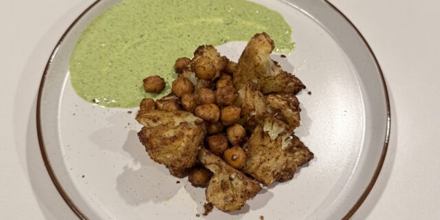 Spicy Cauliflower & Chickpeas with Herby Tahini Green Sauce