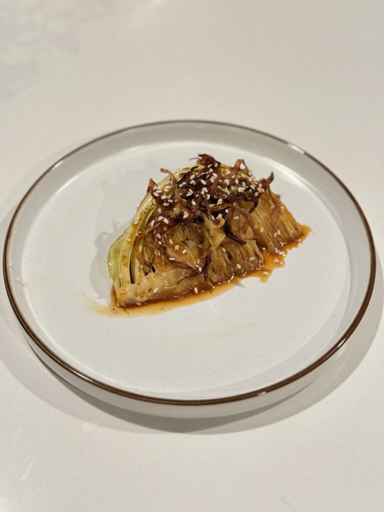 Braised Asian Cabbage with Crispy Onions