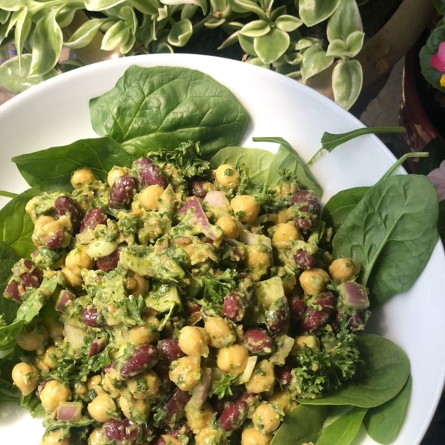 Bean Salad with Herb Avocado Dressing